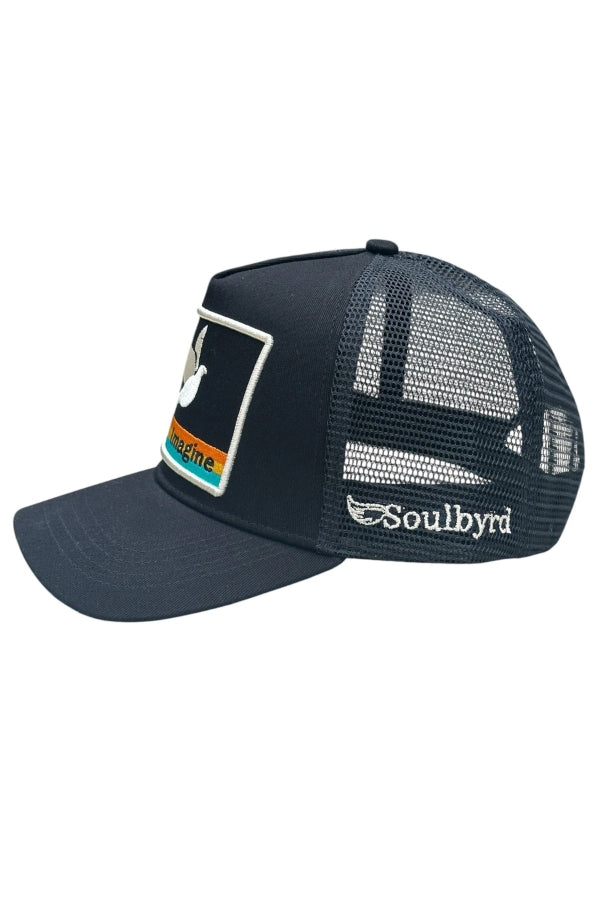 IMAGINE TRUCKER HAT IN BLACK SIDE VIEW