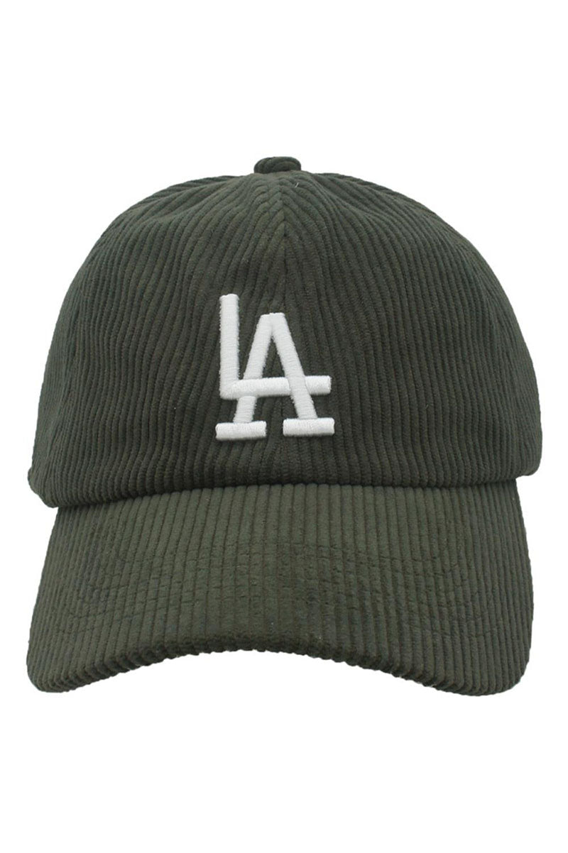 Corduroy "LA" ball cap in dark olive