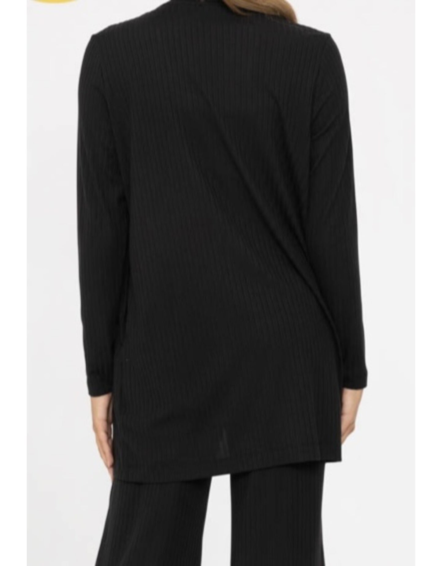 Ribbed longline cardigan in black back view