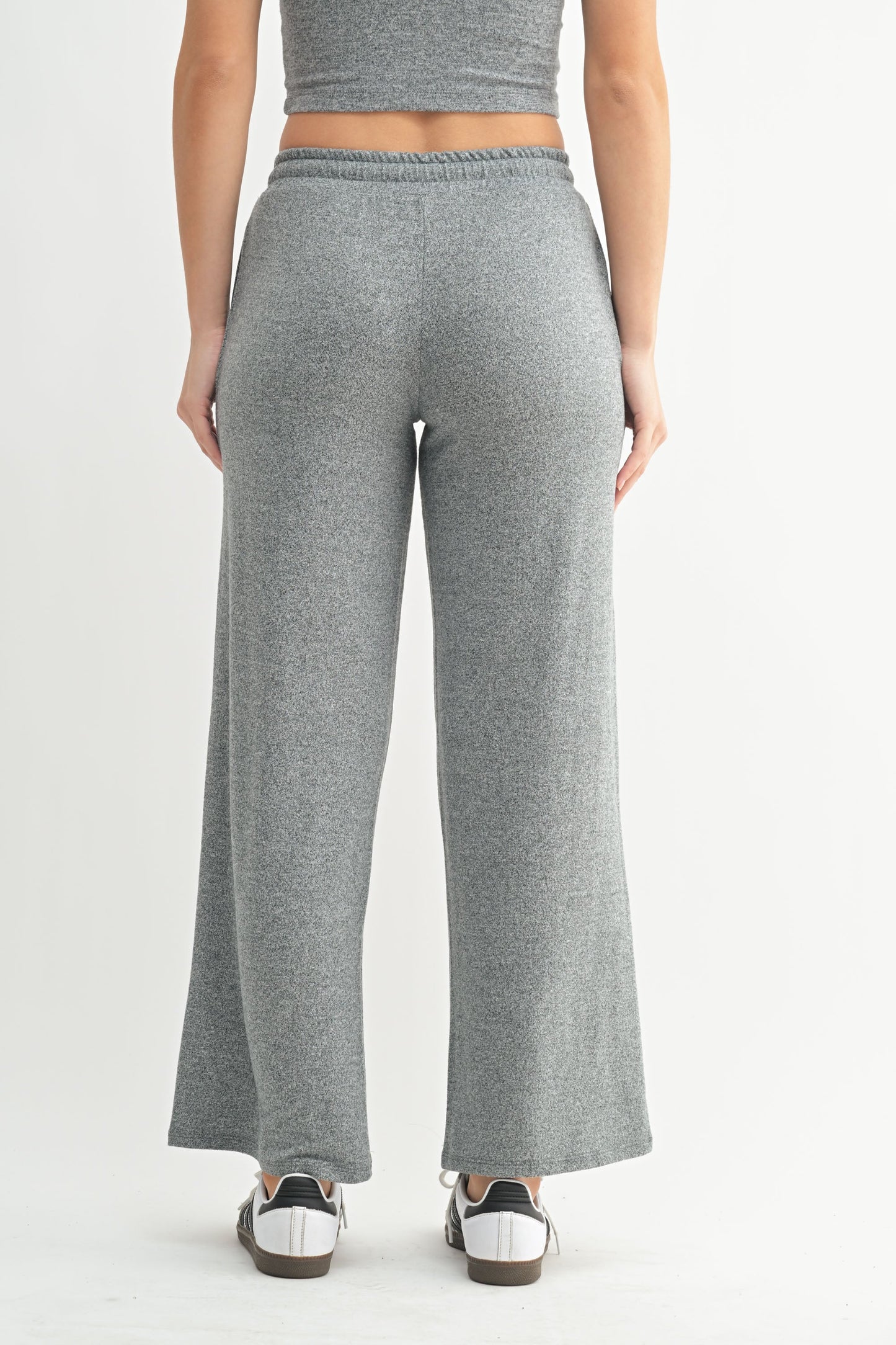 Brushed wide leg lounge pant in 2 tone grey back view