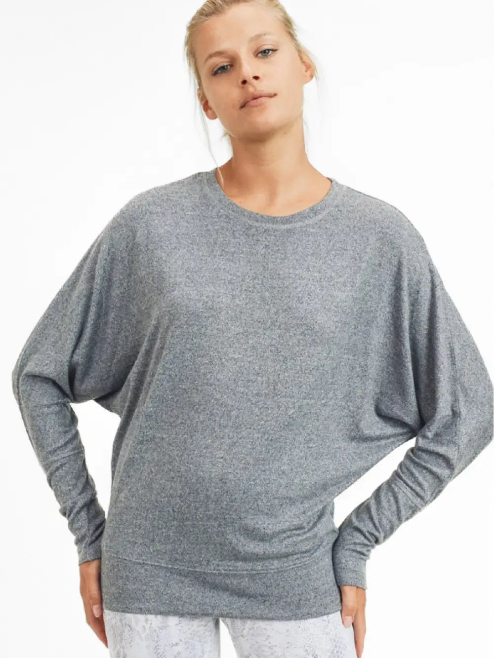 Dolman Sleeved top in 2 tone grey front view