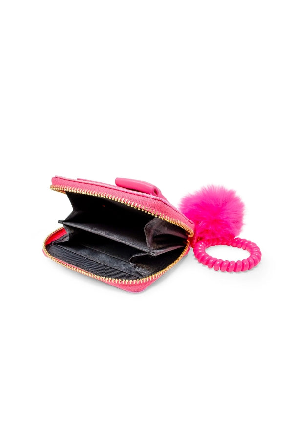 SHINY BOW SPIRAL STRAP WALLET IN HOT PINK INSIDE VIEW