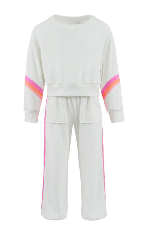 PLUSH SWEAT SET IN NEON RAINBOW FRONT VIEW