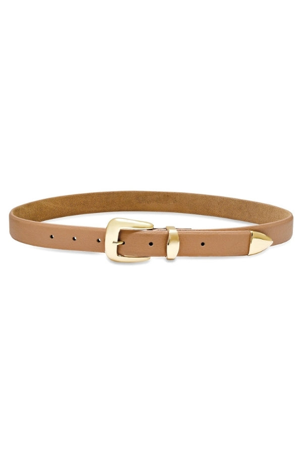 SILVERLAKE BELT IN LATTE AND GOLD FRONT VIEW