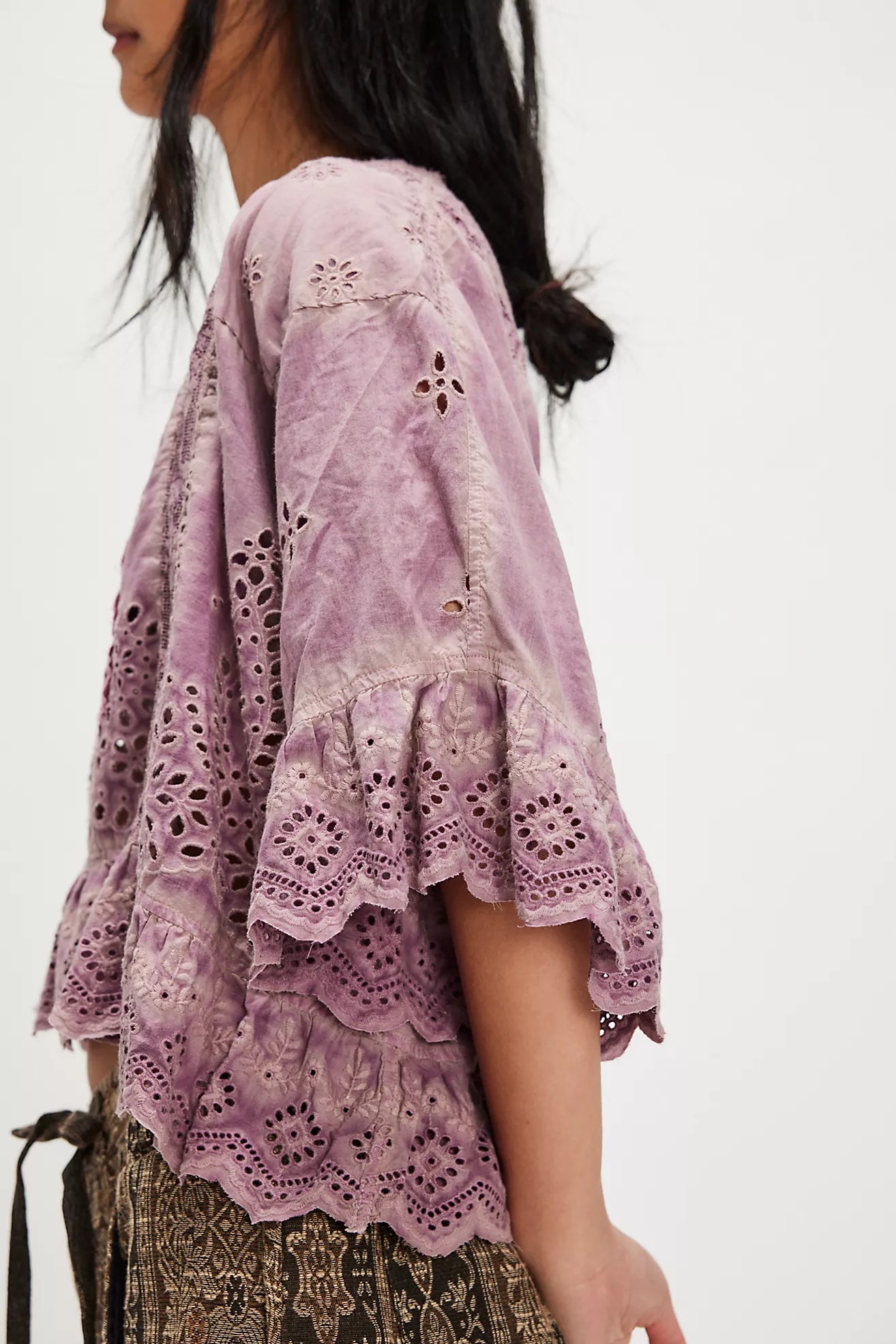 EYELET ROSEMARY BLOUSE IN PURPLE BOBA SIDE VIEW