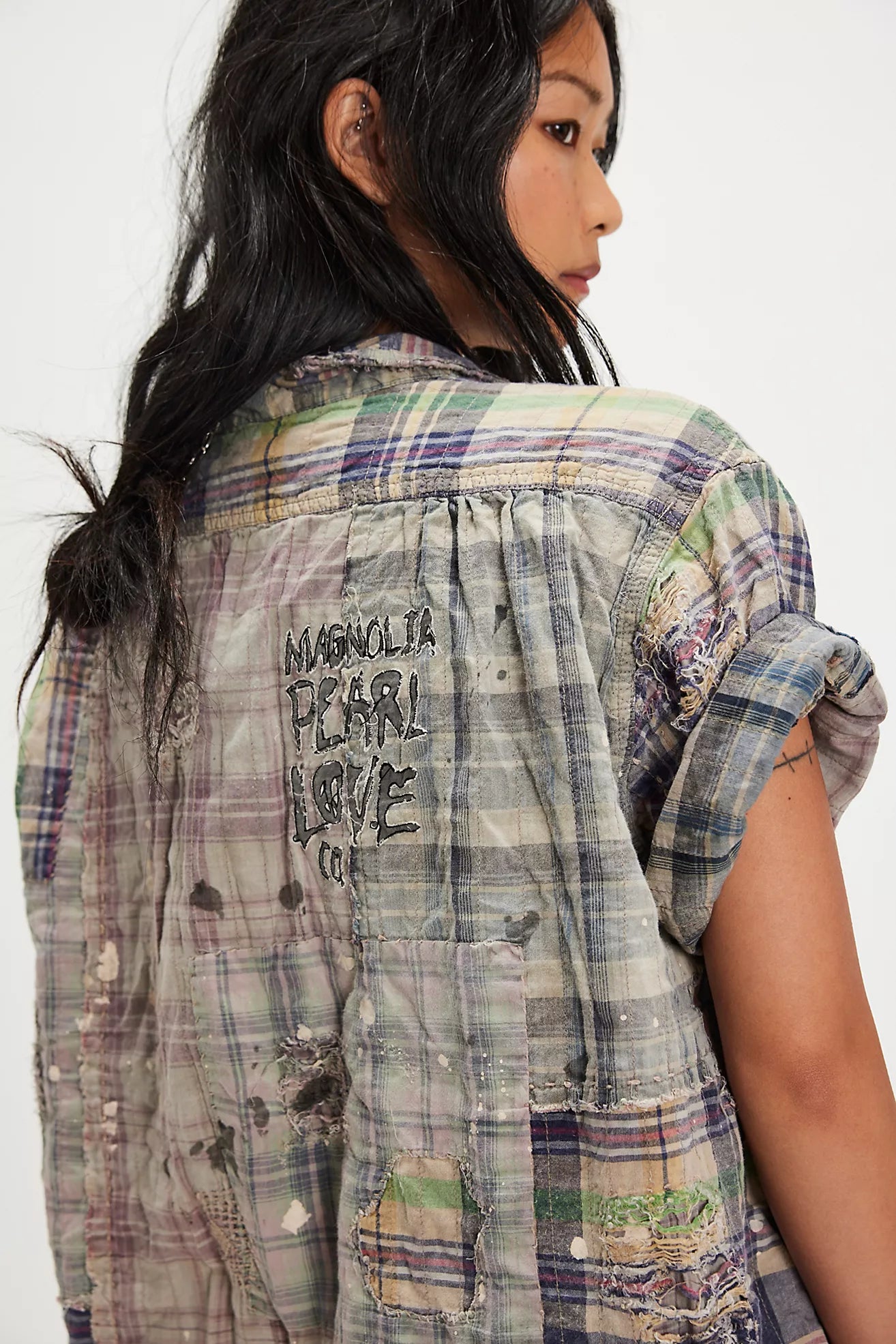 YD PATCHWORK PERLETTA SHIRT IN MULTI CLOSE UP VIEW