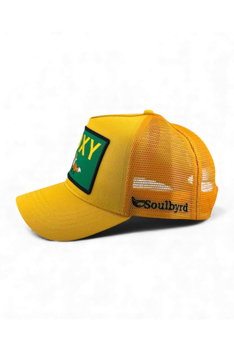 Foxy trucker hat in yellow side view