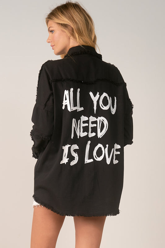 BUTTON UP JACKET IN BLACK BACK VIEW