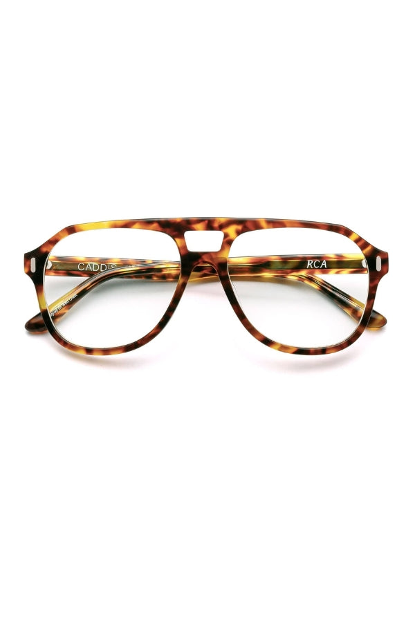 Tortoiseshell eyeglasses on a white background