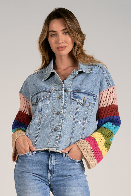 CROP JACKET IN DENIM FRONT VIEW