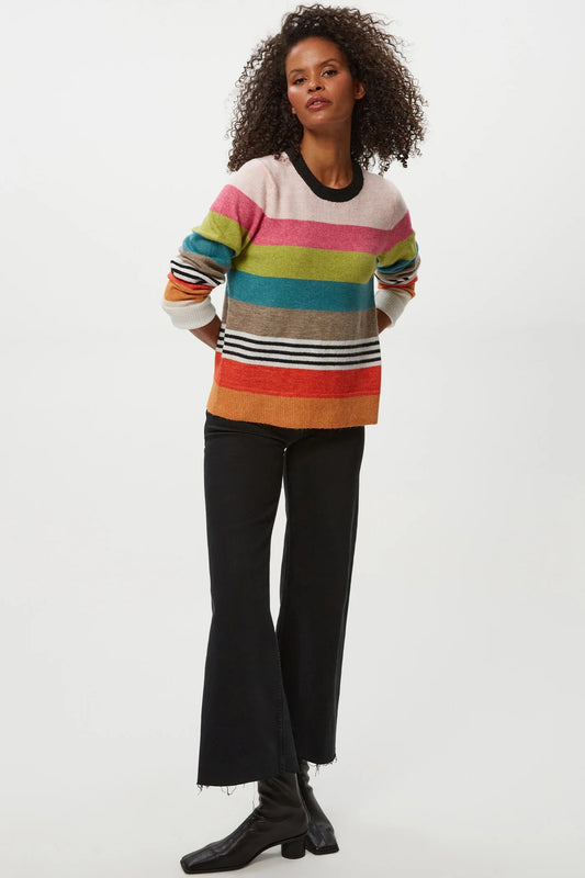 IRENE STRIPE CREWNECK PULLOVER IN HAPPY STRIPE FRONT VIEW