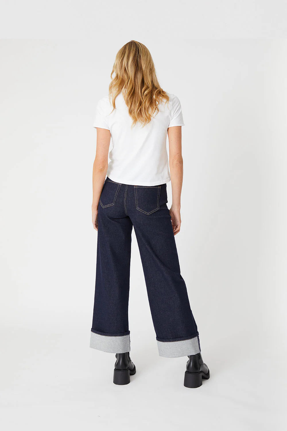 TRIBECCA WIDE CUFF JEAN IN STAY BLUE BACK VIEW