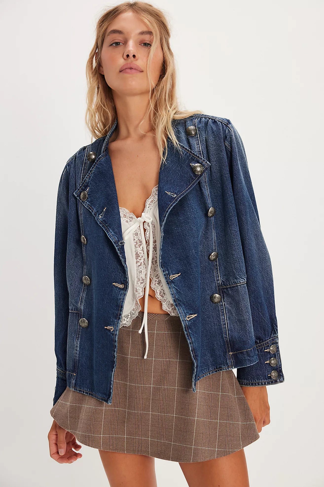 IMOGENE DENIM OFFICER JACKET OPEN FRONT VIEW