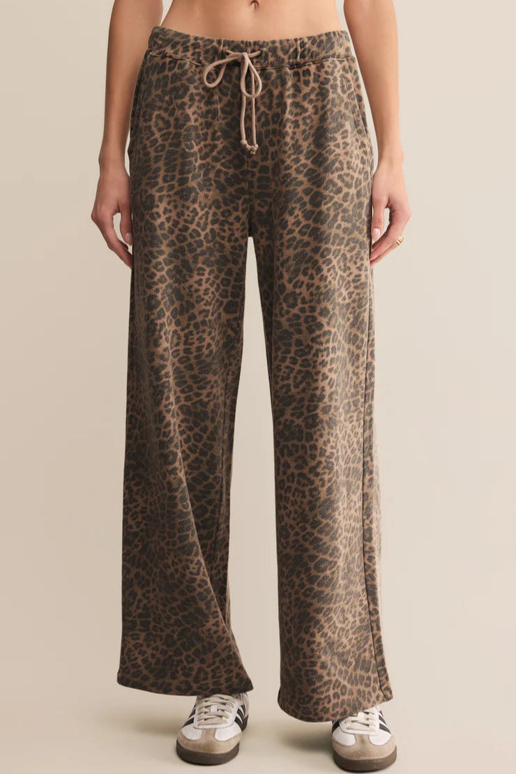 HUNTER LEOPARD KNIT PANT IN DESERT TAN FRONT VIEW