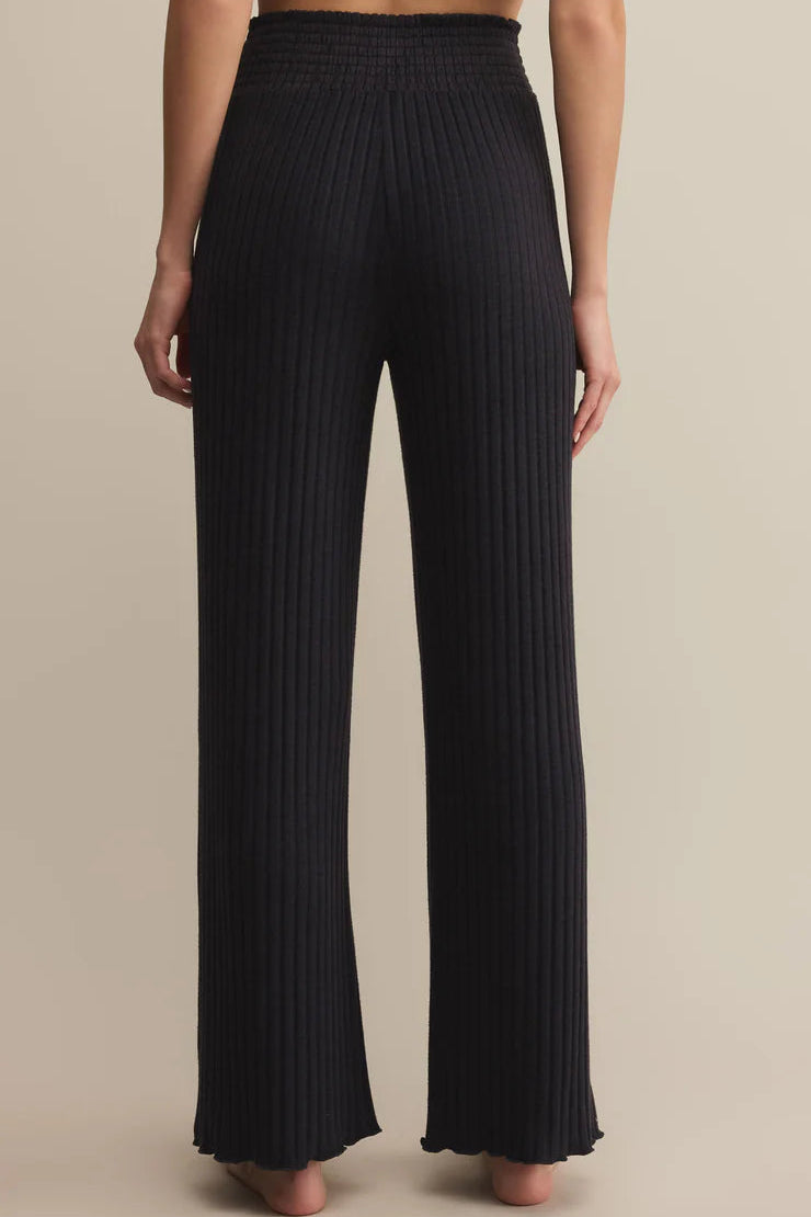 DAWN SMOCKED RIB PANT IN BLACK SAND BACK VIEW