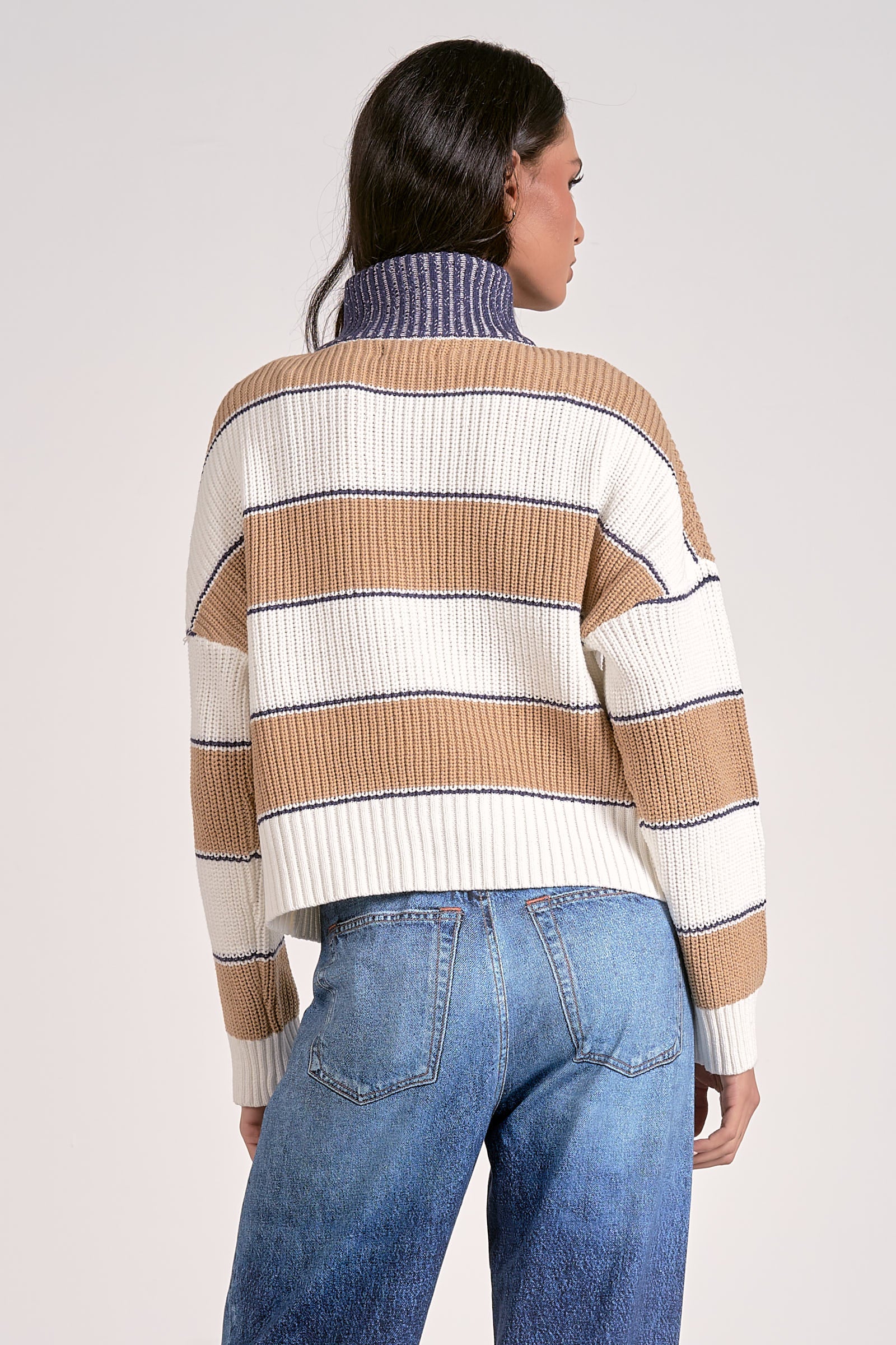 1/4 ZIP SWEATER IN CAMEL BACK VIEW