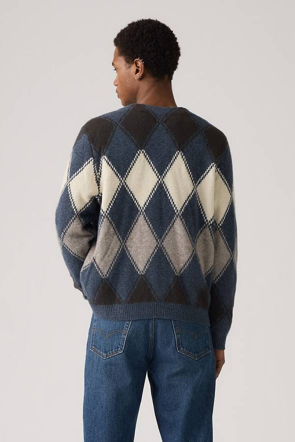 VALENCIA CARDIGAN IN ARGYLE VINTAGE INDIGO BACK VIEW