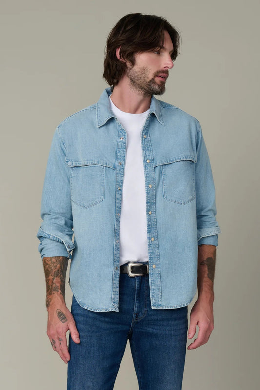 WAYNE DENIM WESTERN SHIRT IN CANOGA FRONT VIEW