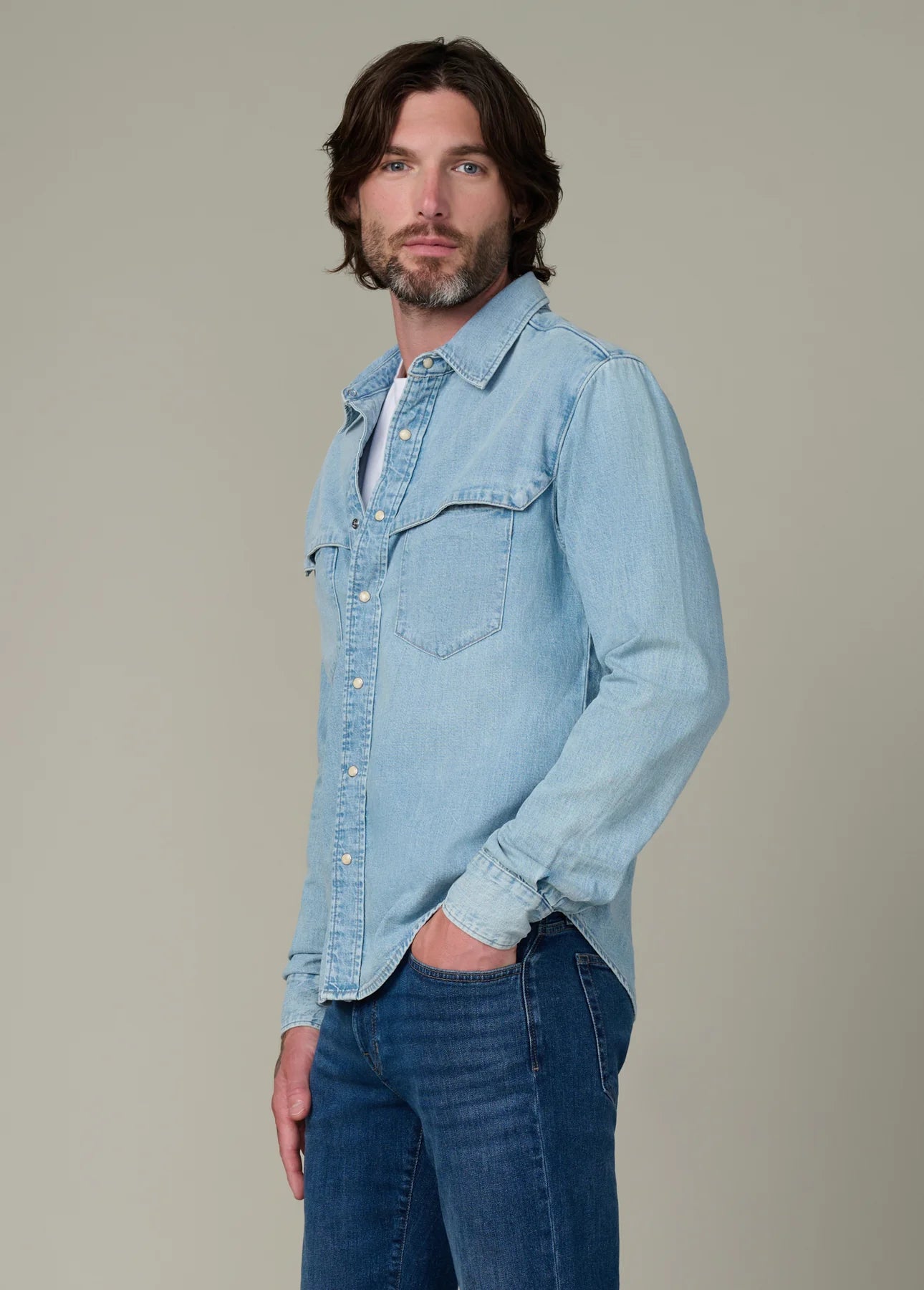 WAYNE DENIM WESTERN SHIRT IN CANOGA SIDE VIEW