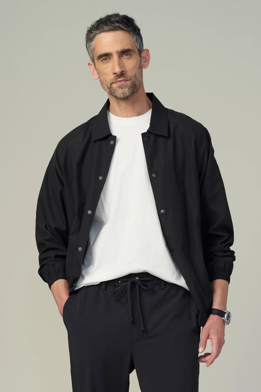 NYLON COACHES JACKET IN BLACK FRONT VIEW