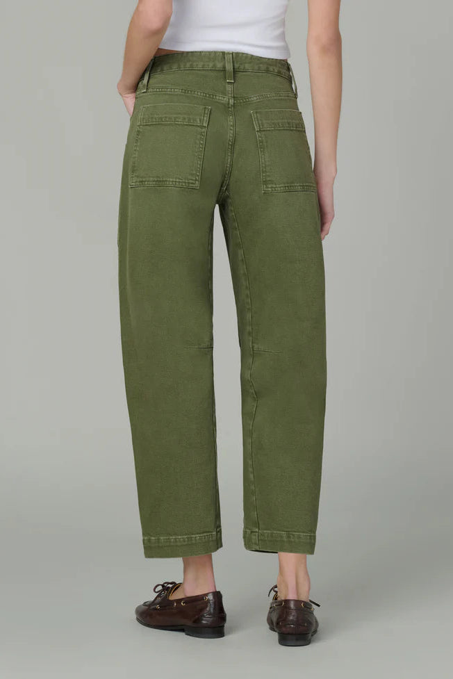 DOUBLE POCKET BARREL JEAN IN WINTER MOSS BACK VIEW