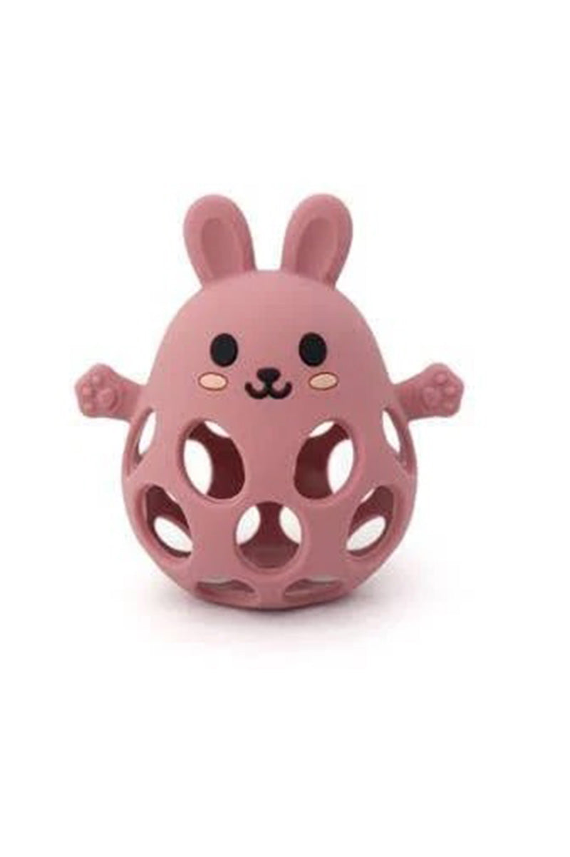 3D funny bunny teether in dusty rose