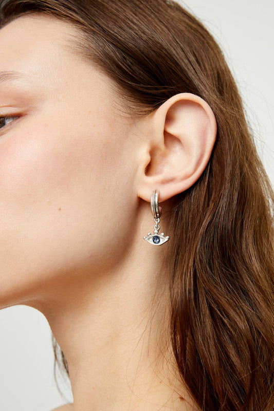 SER INTUITIVA EARRINGS IN SILVER FRONT VIEW WORN