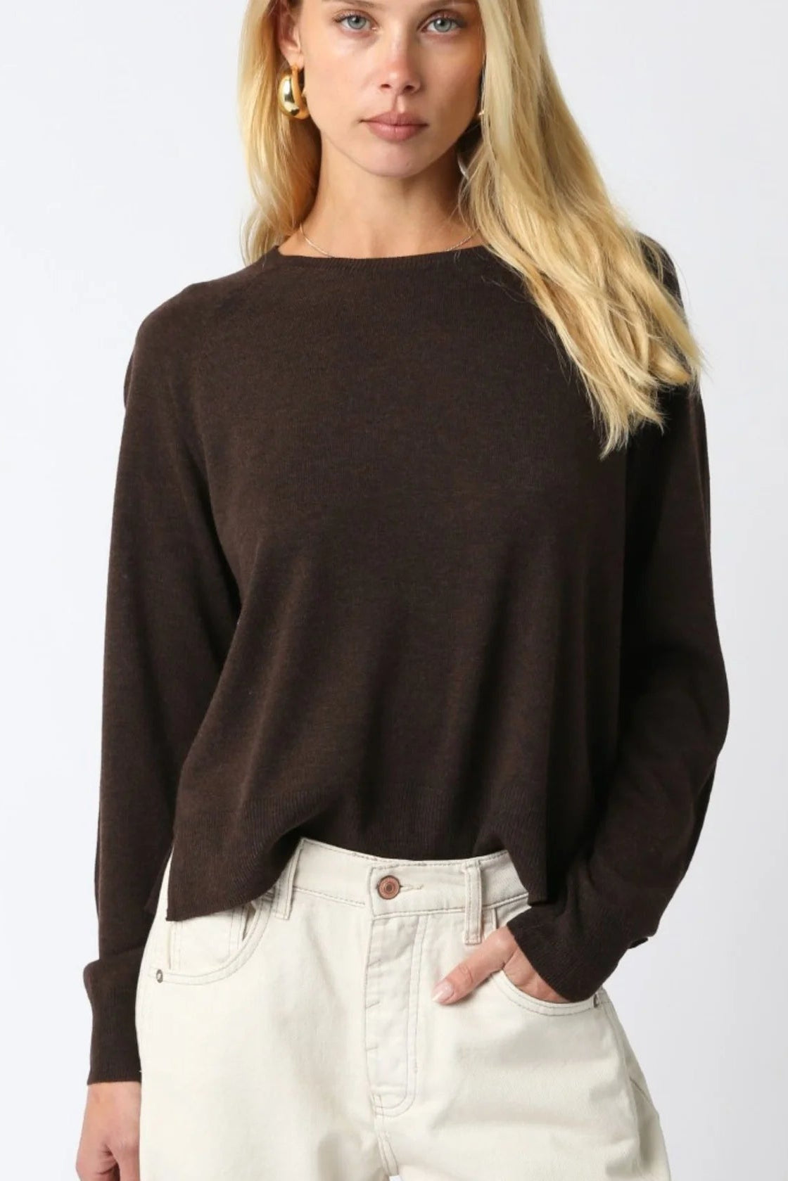 NATALIE SWEATER IN DARK BROWN FRONT VIEW