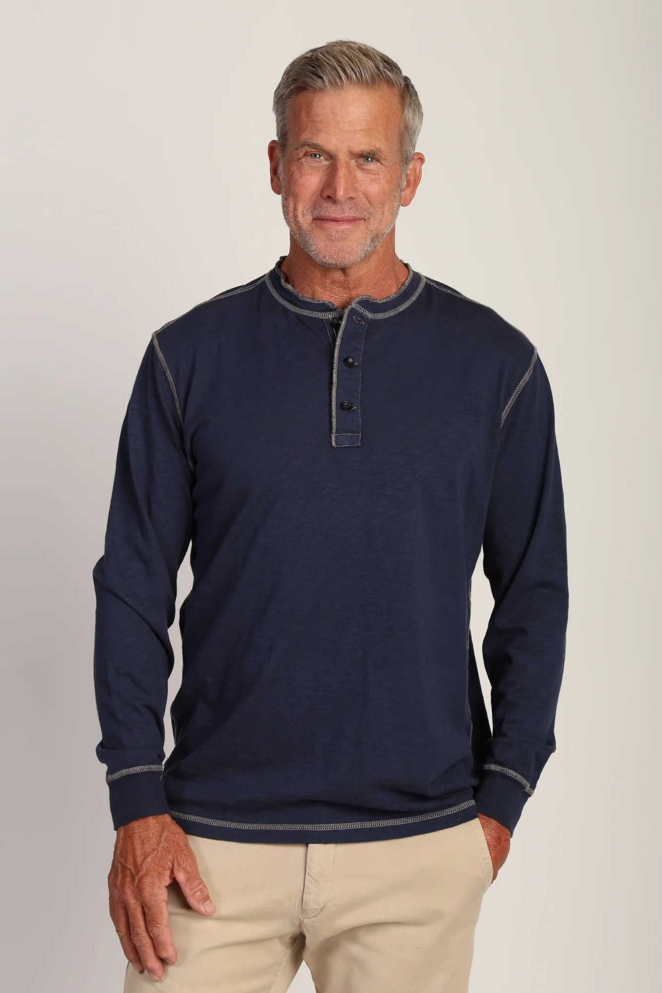 HERITAGE SLUB LONG SLEEVE HENLEY IN NEW NAVY FRONT VIEW