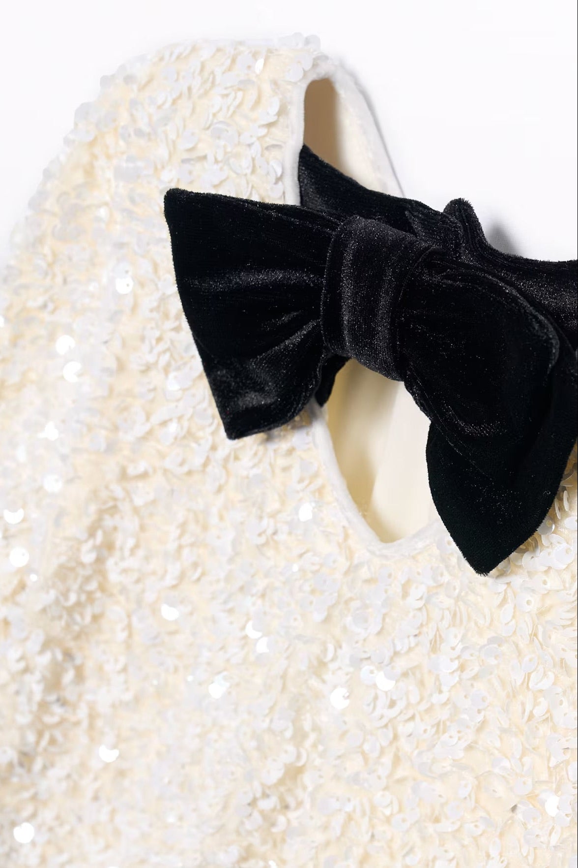 SEQUIN VELVET DRESS IN CREAM DETAIL VIEW