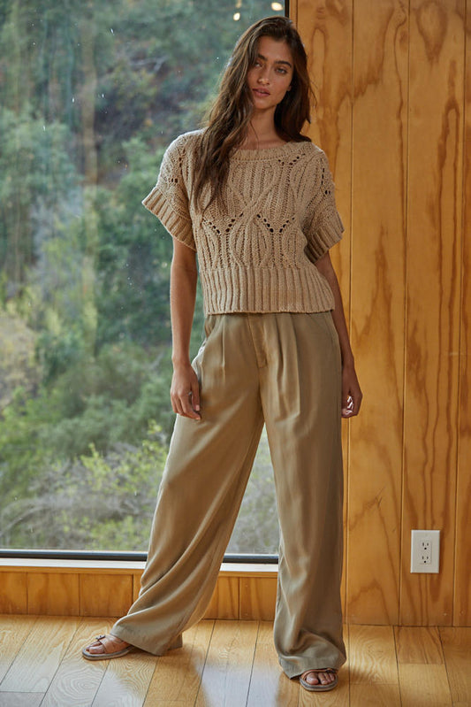 CALI CROCHET TOP IN TAUPE FRONT VIEW