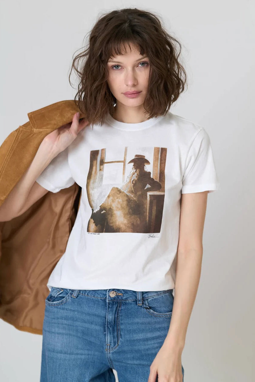 TRY AND MAKE ME MUSHIE TEE IN WORN WHITE FRONT VIEW