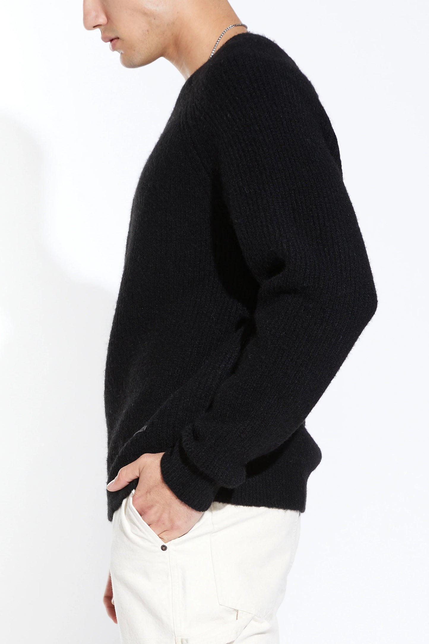CURTIS OVERSIZED PLUSH CREW SWEATER IN BLACK SIDE VIEW