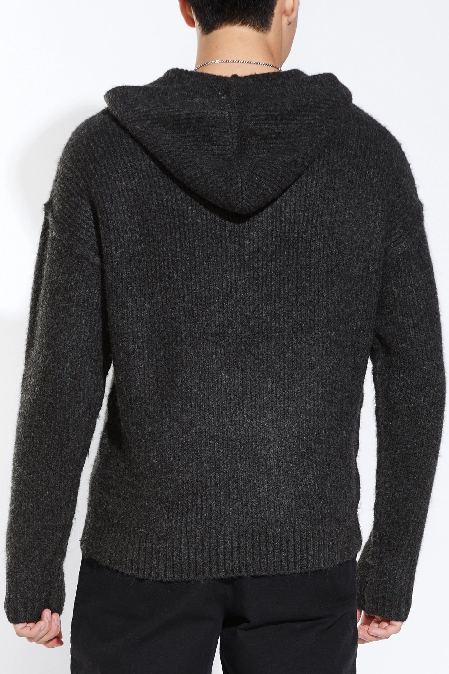 AVERY OVERSIZED BRUSHED KNIT HOODIE IN DARK CHARCOAL BACK VIEW