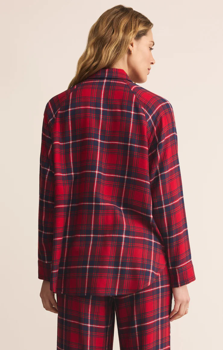 RIVER PLAID BUTTON UP IN HAUTE RED BACK VIEW