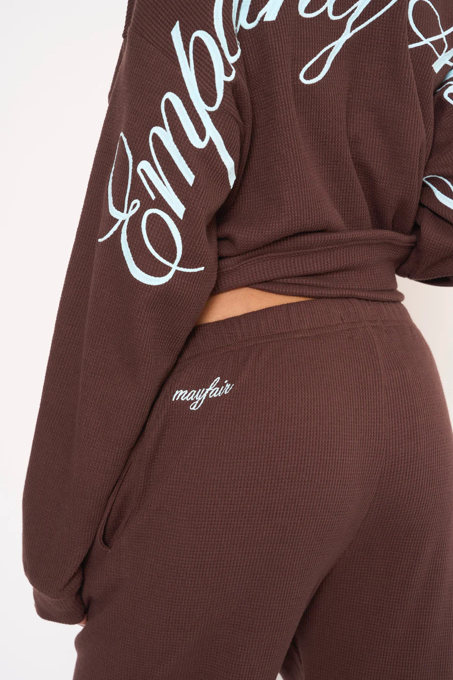 EMPATHY ALWAYS SWEATPANT IN BROWN WAFFLE DETAIL VIEW