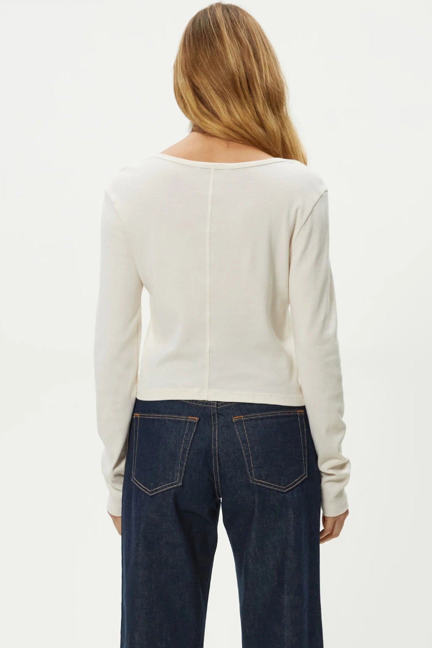 Lizzie long sleeve vneck tee in chalk back view