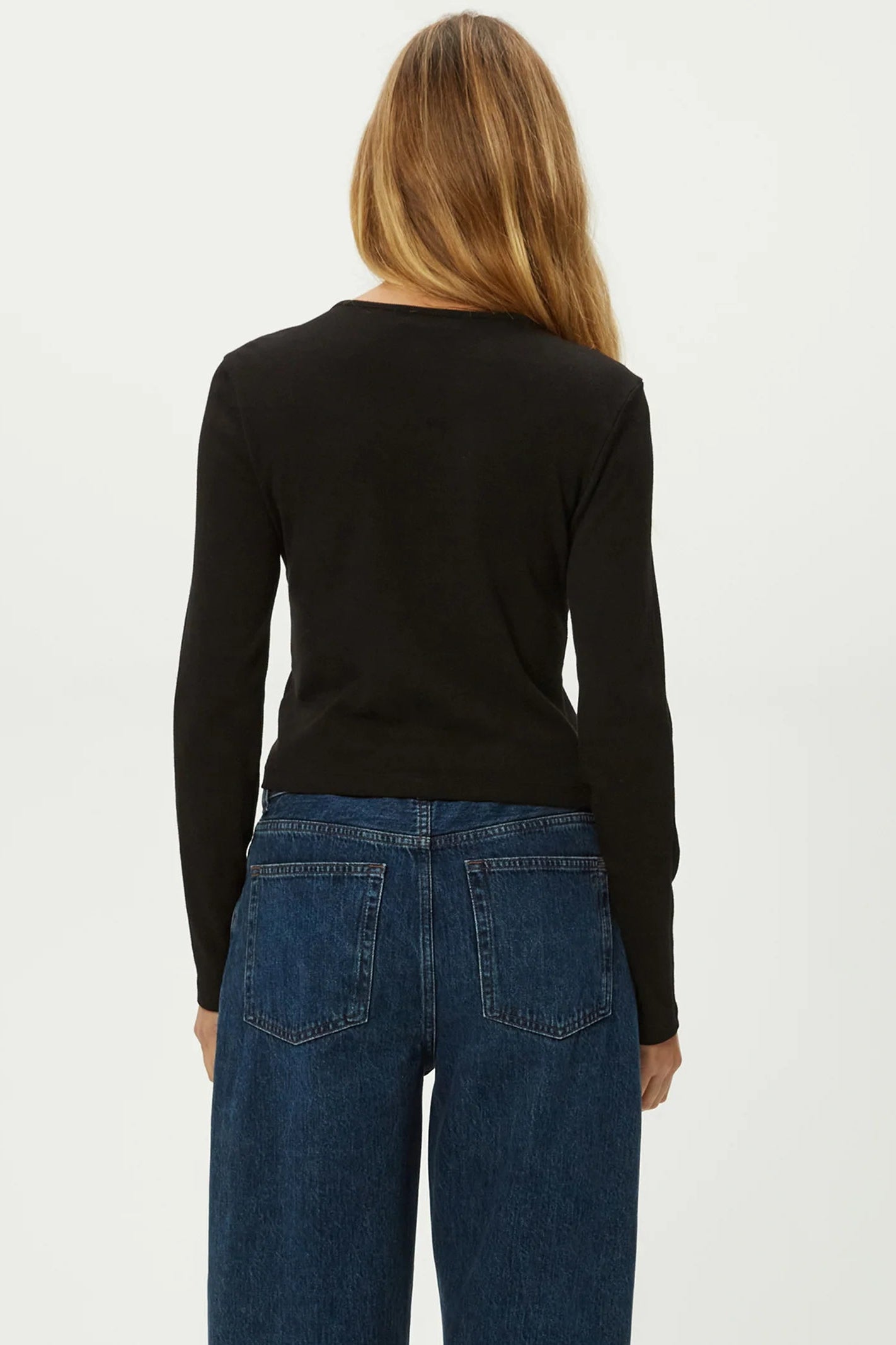 Trixie crew neck snap cardigan in black back view