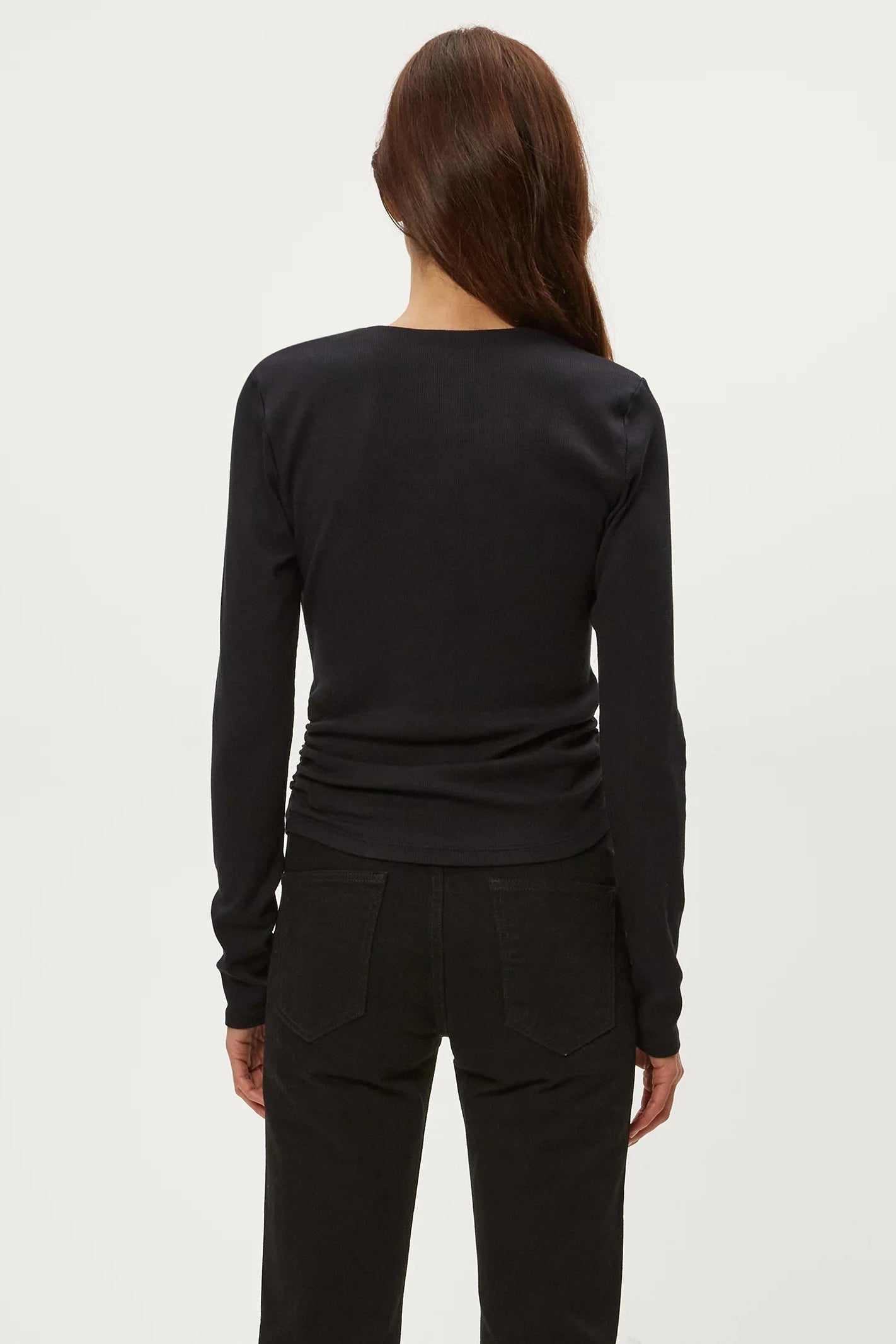 SARAH SQUARE NECK LONG SLEEVE IN BLACK BACK VIEW