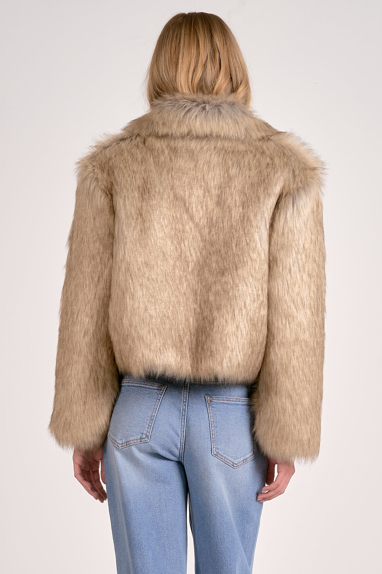 CROPPED FUR JACKET IN WHITE BACK VIEW