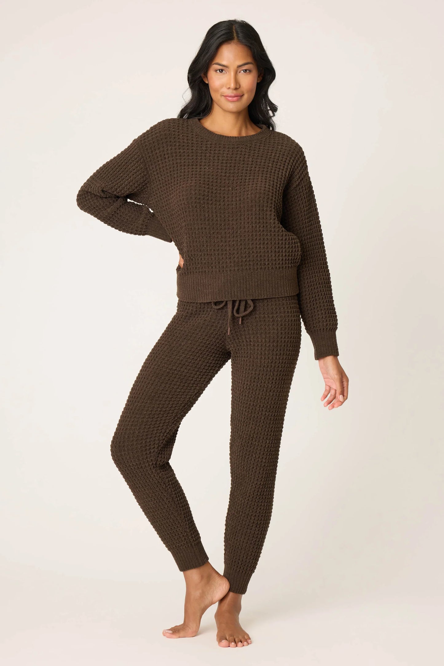 WAFFLE CHENILLE COZY LONG SLEEVE IN CHOCOLATE FRONT VIEW