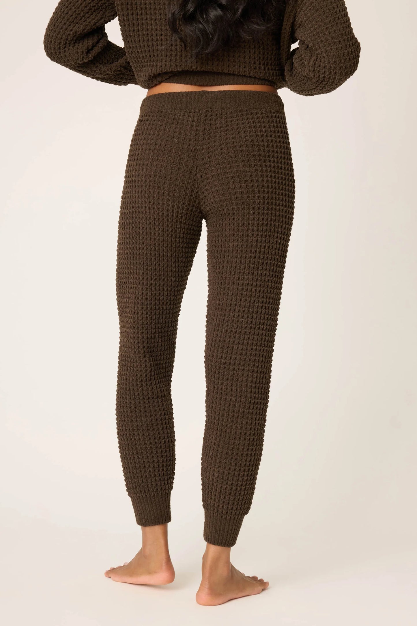 WAFFLE CHENILLE COZY PANT IN CHOCOLATE BACK VIEW