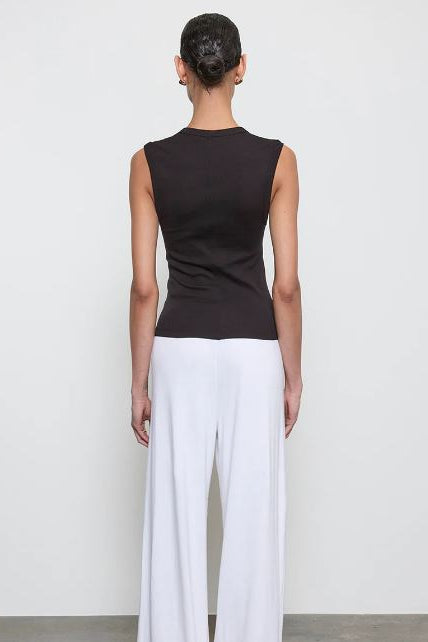 Sleeveless V-neck top, black, back view