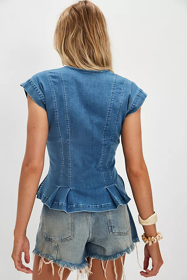 Dylan denim vest in medium blue back view
