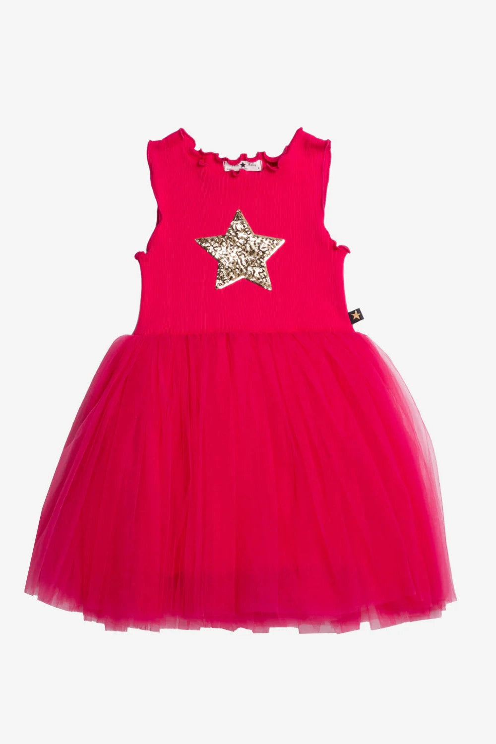 Fuchsia sleeveless star tutu dress with glittery star applique