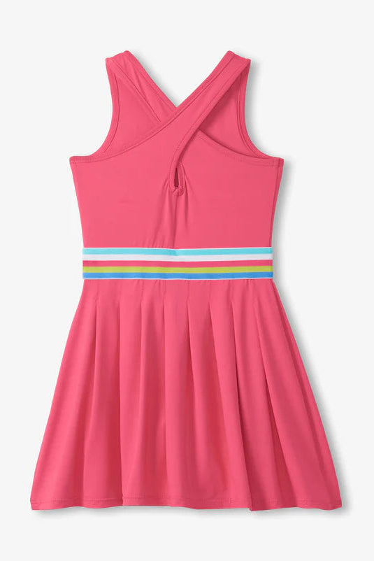 Pleated active dress in fandango pink back view