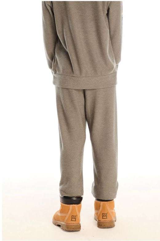 Taupe jogger pants with elastic cuffs