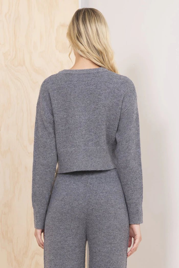 Terry cardigan sweater button front heather grey back view