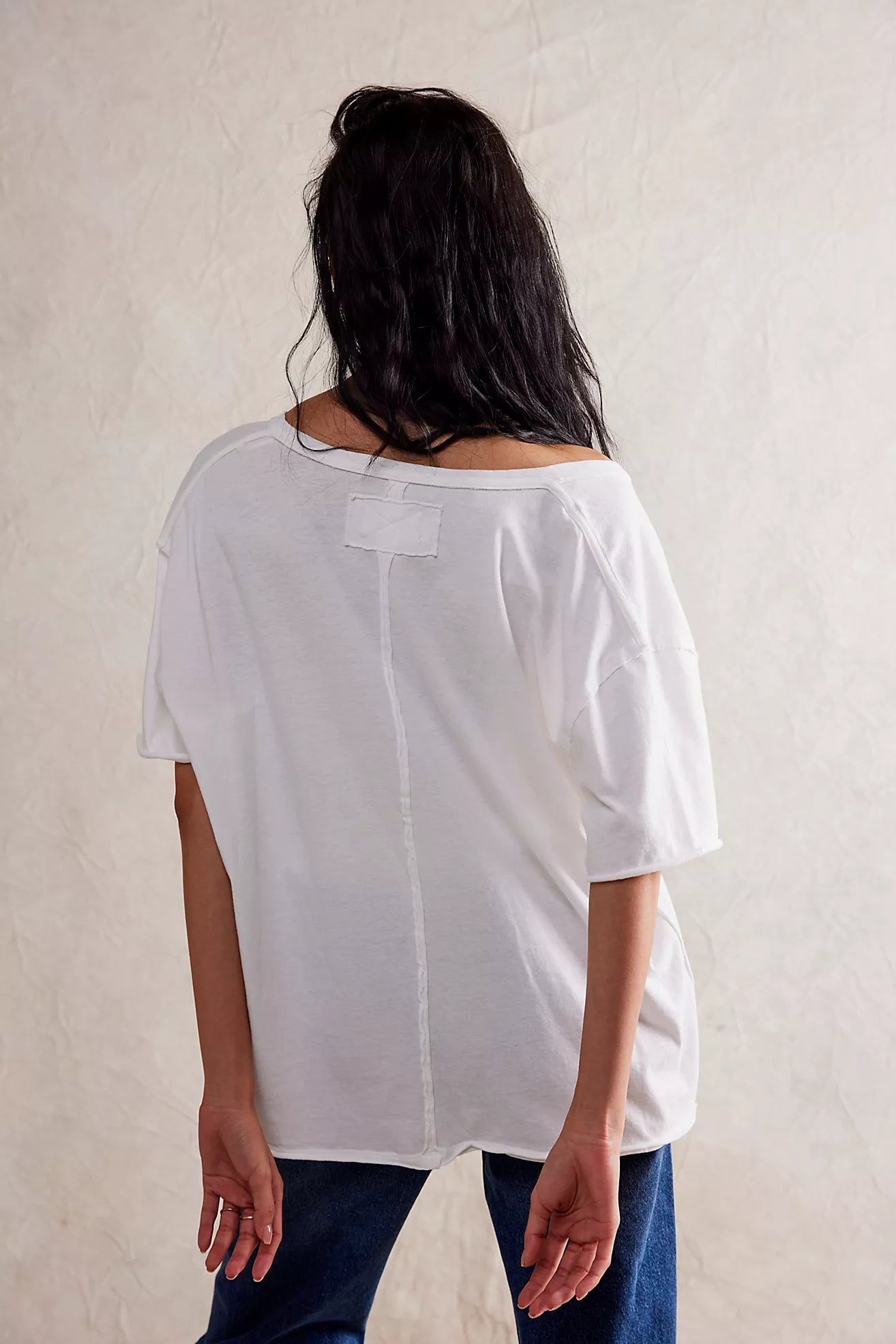 Ivory short-sleeve T-shirt, back view with centered yoke panel