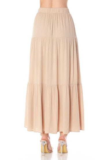 TIERED MAXI SKIRT IN BEIGE BACK VIEW